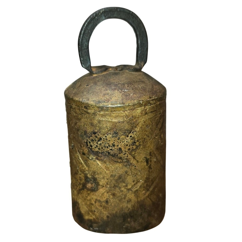 Cow Sheep Brass Bell Antique Vintage Primitive Large 5" Seams Rivets *see video!